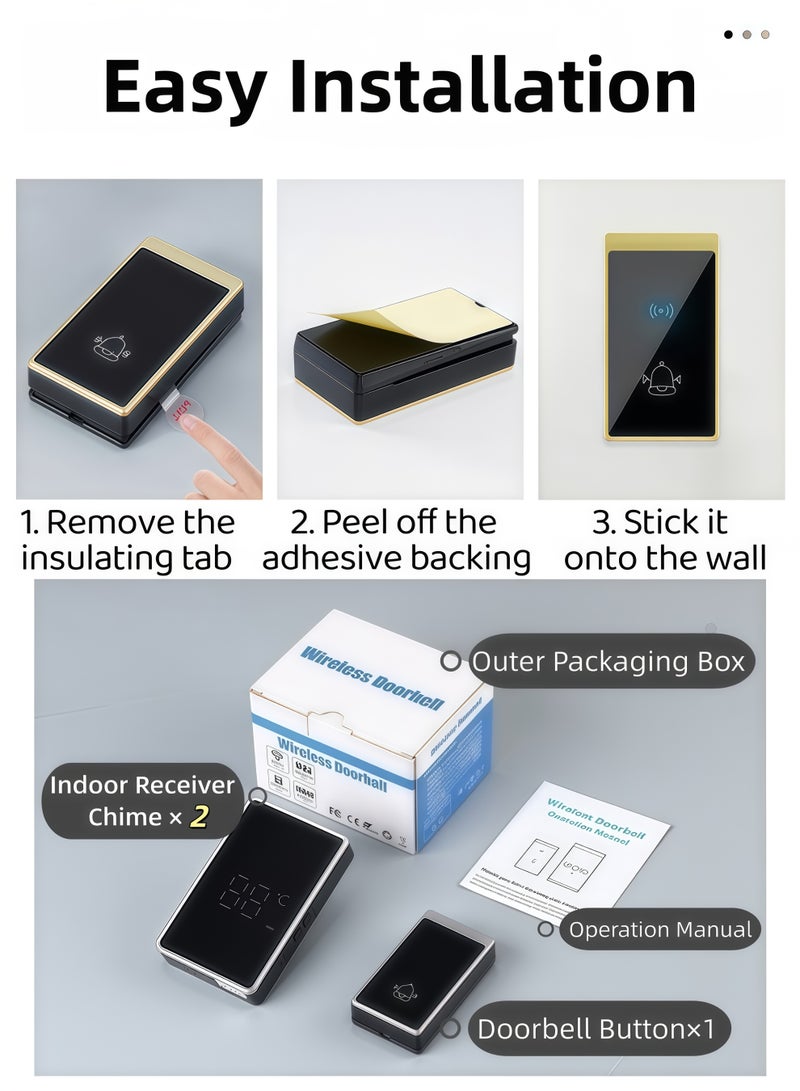 XiuWoo Wireless Doorbell,IP44 Waterproof Wireless Doorbell,with LED Weather Display, Adjustable Volume Wireless Chime, Long Range Strong Wall Penetration, Easy Pairing Wireless Door Chime Kit,56 Sounds and 5 Levels of Volume,for Home, Apartment, Office, Warehouse,Hotel,Dormitory,Elderly, Hearing Impaired(1 Transmitter 2 Receivers) - Image 4